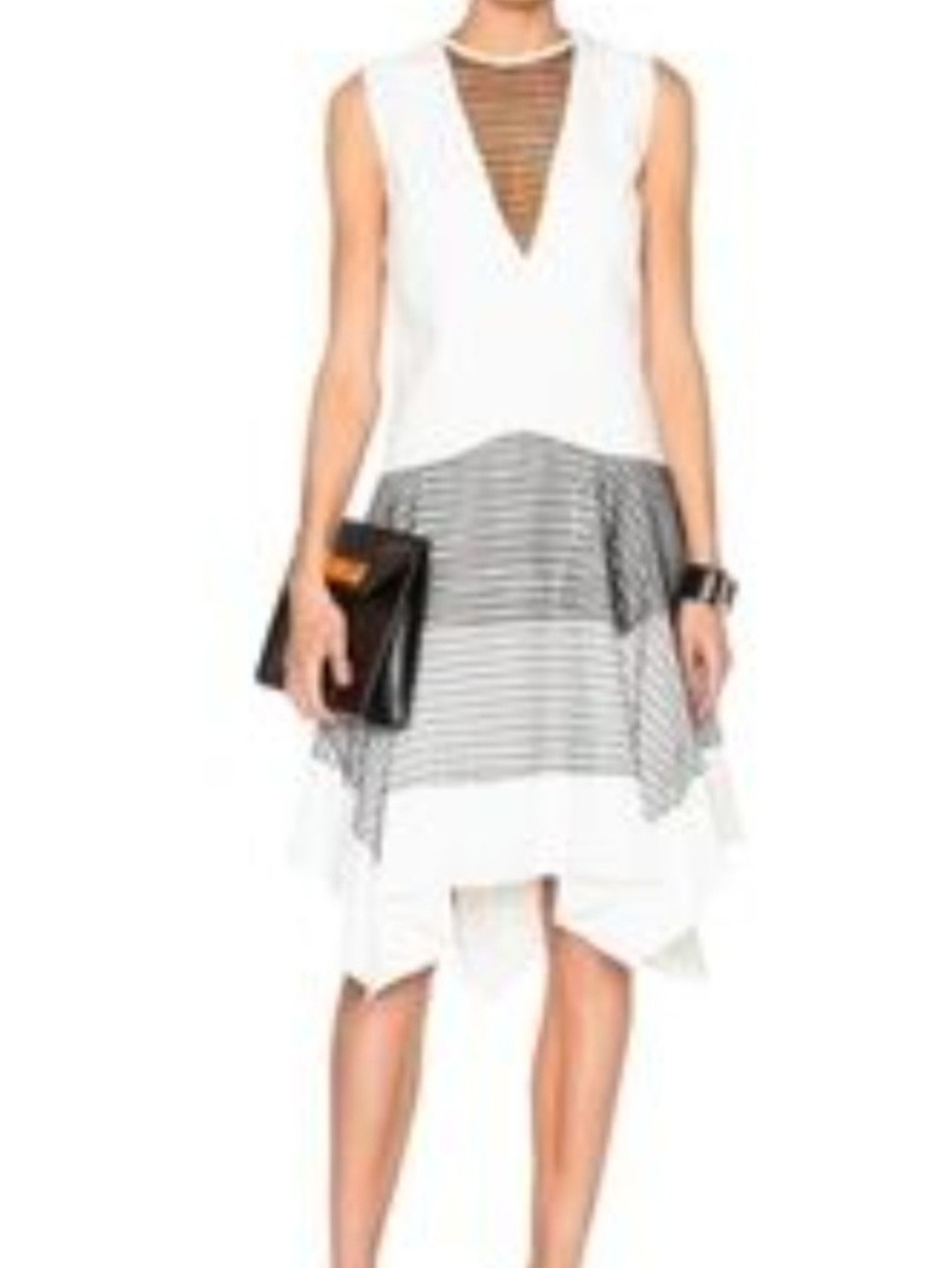 camilla & marc White Sleeveless Asymmetrical Dress with Black Mesh